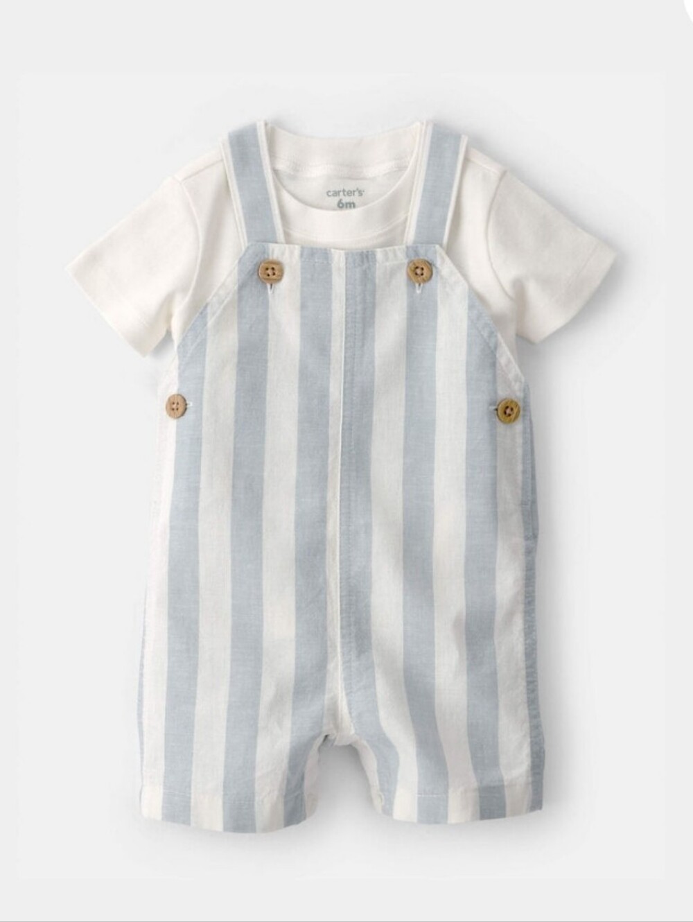 NWT Carters 2 Piece Stripe Ivory & Sky Blue Romper Set